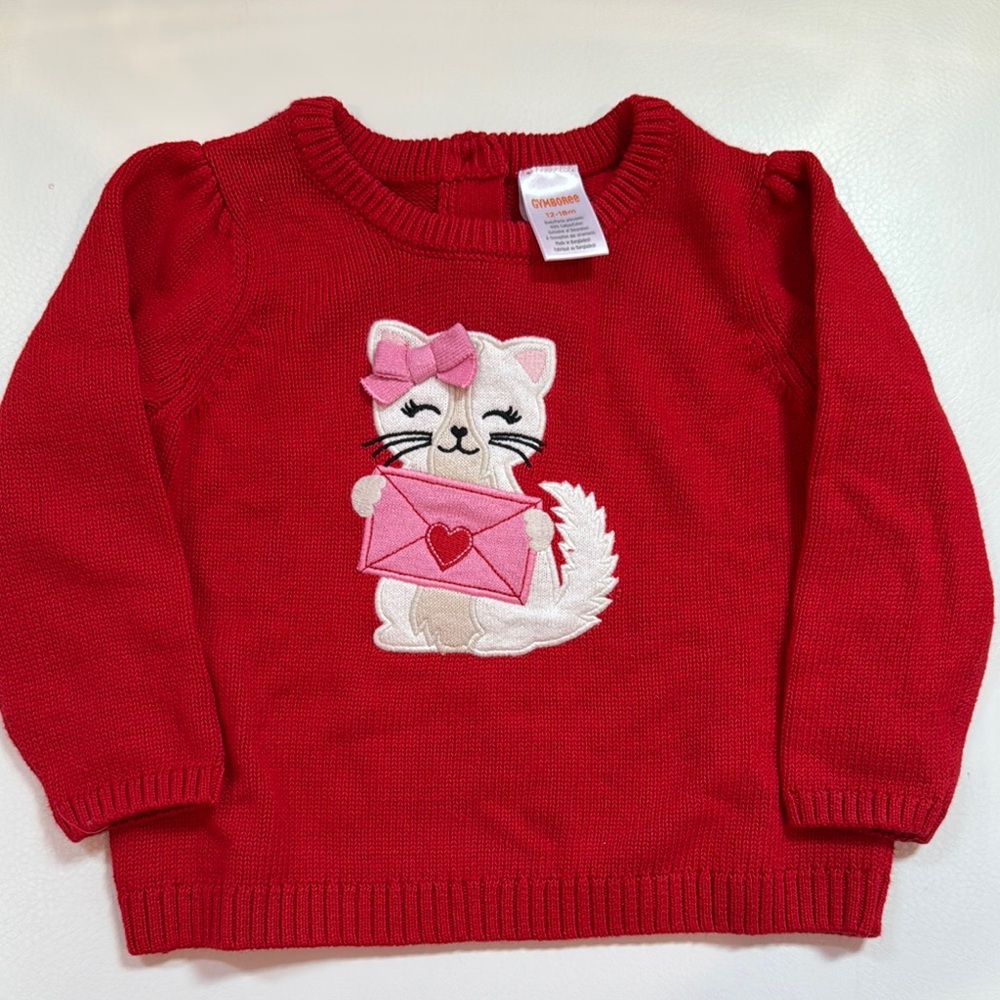 Gymboree Red Sweater with Cat and Envelope Design - Picture 2 of 4